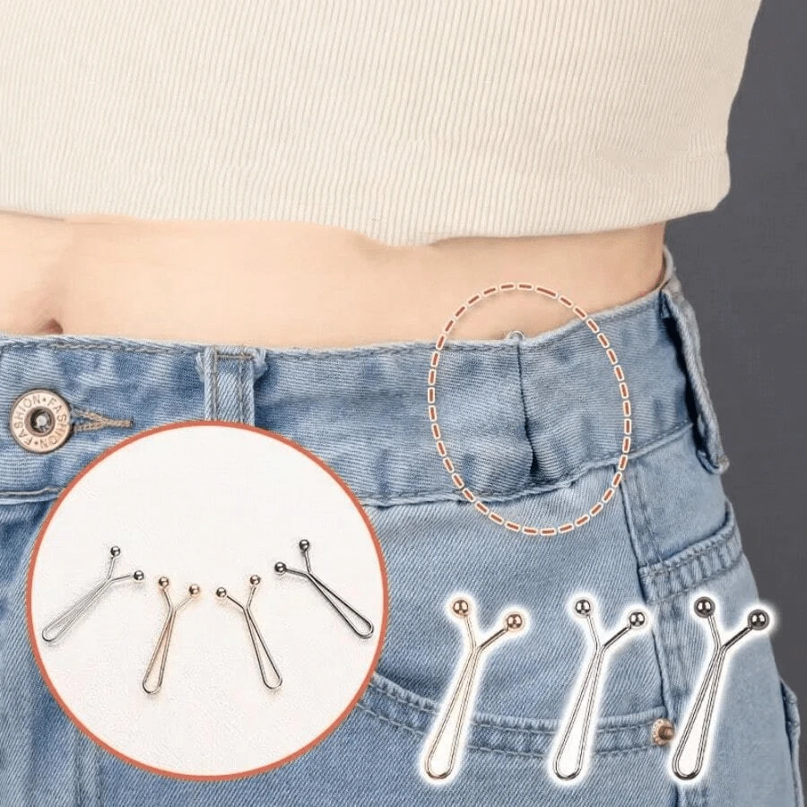 4 Pieces Invisible Waist Tightening Metal Button Clips - Adjustable, Fashionable Accessory For Jeans And Clothes, Easy To Use, Comfortable And Versatile