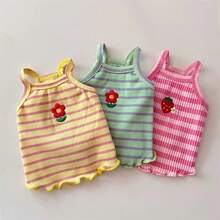 1件条纹泰迪熊/比熊犬背心，小型犬服装，春夏幼犬连衣裙，狗狗衣服 - 粉色 - 查看 8