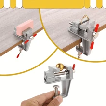 Tragbare Mini Schmuckwerkbank - Aluminium Tisch-Klemme zum Aufklemmen für Bastelarbeiten, Holzbearbeitung und Metallbearbeitung, Positionierzangen ohne Kratzer, grau mit roten Griffen, kompaktes Design, für Heimgebrauch