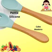 Baby Feeding Spoon And Fork Set Silicone Bamboo Handle - Celeste - Ver 4