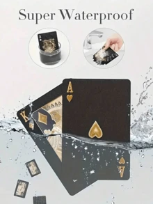 Cartas de juego impermeables con dorado y negro - Baraja de póker de plástico para juegos de mesa - por defecto - Ver 5