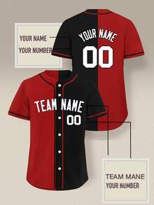 定制分体棒球服纽扣领印制个性化姓名号码衬衫运动服男女青少年男孩红黑色