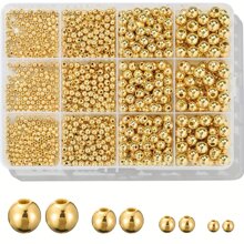 1100pcs Gold Smooth Round Beads 3/4/6/8mm Gold Spacer Loose Beads Kit For DIY Bracelets, Necklaces, Crafts Making