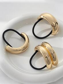 1pc/2pcs/3pcs Simple Hollow Out Double Layer Metal Hair Clips, Women Hair Ties, Elastic Hair Ties, Fashion Hair Accessories, Ponytail Holders Head Accessories Rubber Bands - Multicolor - View 14