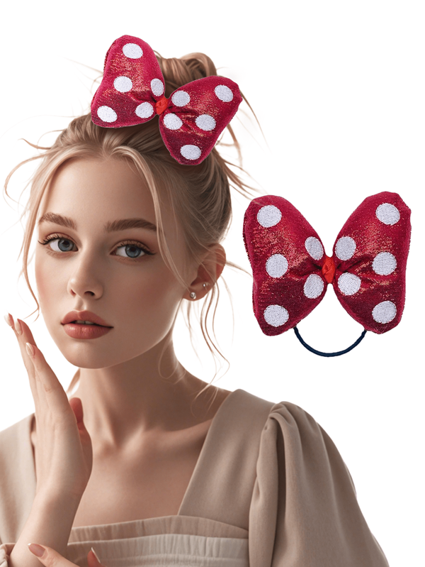 Disney 1 Pieza Lazos grandes y encantadores con puntos decorativos para el cabello de las mujeres, estilo de cuento de hadas, accesorios de bandas elásticas para el cabello, sujetadores de coleta sin deslizamiento para mujeres y uso diario, algunos elementos pueden ser aleatorios de Disney, Mickey Mouse, Minnie Mouse