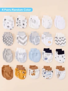 4 Pairs Baby Anti-Scratch Full Finger Mittens, Random Cute Animal & Rainbow Print Cartoon Mittens, Suitable For All Seasons, Maternity & Infant Supplies, Elastic Drawstring Adjustable - Multicolor - View 7