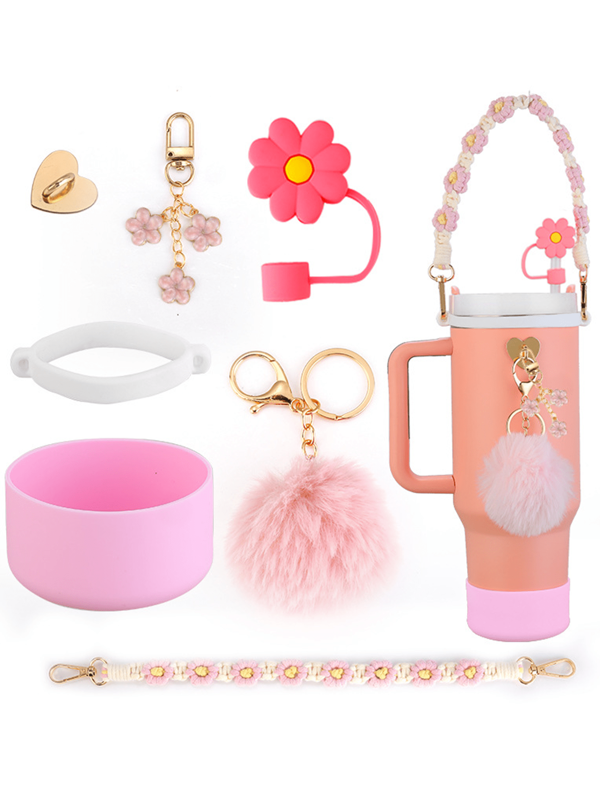 Juego de 7 accesorios para tazas de 30oz y 40oz, incluye tapa de silicona para pajita, correa con colgantes para decorar el termo