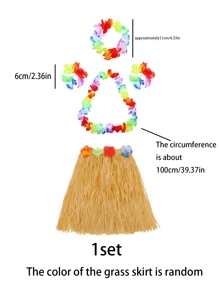 1set-40cm Hawaiian Costume For Women's Luau Party Outfits Luau Grass Skirt Headbands Set Tropical Beach Hula Skirt, Hawaiian Grass Skirt With Garland, Summer & Beach Party Costume For Women's Luau Dance Party Decoration,Hawaiian Party Gift Ideas Gift Party Decoration Hula Dress Performance Garland Hula Dress, Individual Garland Decoration Hawaiian Party Decoration Flower Necklace, Headband And Wristband