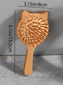 1 pieza Peine de bambú, de manejo sencillo, con dientes redondos de bambú, masajeador cabelludo, no dañino para el cabello, peine para el peinado de cabello largo para mujer, cepillo con cojín de goma, regalo