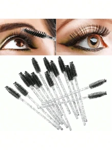 50/200pcs Disposable Mascara Wands, Nylon Bristle Eyelash Brush Spoolies, Unscented Eyebrow Extension Applicator With ABS Plastic Rod, Normal Skin Compatible - Pink And Black Wand Set