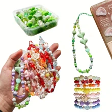 1 Set de accesorios de cuentas acrílicas de colores, fresco y lindo estilo universitario, adecuado para decoración en pulseras, llaveros, mochilas, accesorio de moda de verano, regalo encantador para amigos, manualidades con cuentas