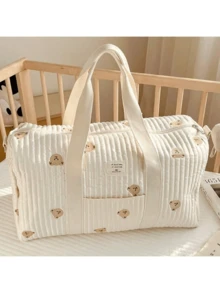 1 件米色大容量刺绣产妇医院包、单肩尿布包 - 米色 - 查看 4