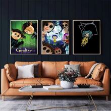 1pc/3PCS Wall Arts Posters Anime Anime Anime Movie "Ghost Mom" Posters And Printed Cartoon Horror Witch Quotes Canvas Painting Wall Art Suitable For Living Room Home Decoration Frameless/Framed Canvas Art