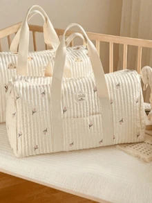 1pc Beige Large Capacity Embroidered Maternity Hospital Bag, Shoulder Diaper Bag - Beige - View 7