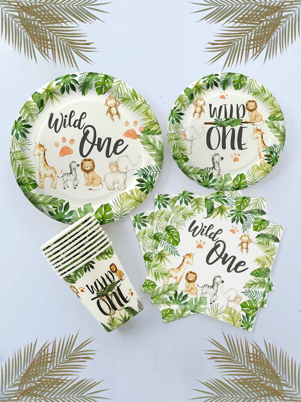 96-Piece Disposable Birthday Party Tableware Set: 9inch + 7inch Plates, Cups & Napkins With Cartoon Design Paper - Vibrant Colors, 24-Guest Capacity