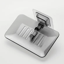 1pc Punch-Free Adhesive Soap Holder With Slotted Drain, Wall Mount Soap Case For Bathroom Sink And Shower, Efficient Water Draining Soap Bar Tray, Easy To Attach Strong Suction Soap Dish, Contemporary Design Soap Organizer, Durable And Practical Bathroom Accessory. Back To School