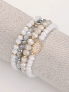 4pcs/Set Crystal Resin Fashion Personalized Beach Vacation Women Bracelet Jewelry Set - Multicolor - View 2