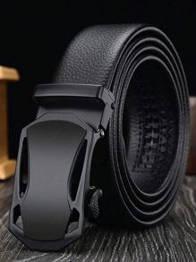 1 Pc Men's Black Leather Belt, Fashion Versatile Casual/Business Automatic Buckle Belt, Youth/Middle-Aged Litchi Texture Belt, Ideal Gift For Boyfriend/Elders, Suitable For Daily Life, Valentine's Day Gift