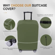 加厚防刮弹性行李箱套，纯色简约，机场值机保护，适合 19-33 英寸旅行行李毕业包，适用于学校、学校配件、学校用品 - 軍綠色 - 查看 5