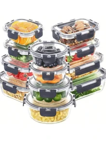 Recipientes de almacenamiento de alimentos de vidrio borosilicato con tapas herméticas, a prueba de fugas, aptos para microondas, seguros para lavavajillas - regalo perfecto para viajes y preparación de comidas