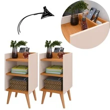 Kit With 2 Bedside Tables With Retro Legs And Compact Max Cell Phone Holder - Beis - Ver 1