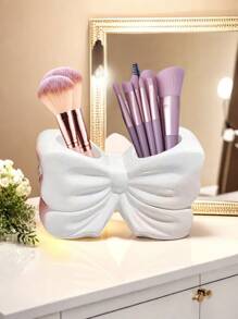 1 pieza Estante de almacenamiento de cosméticos con forma de lazo estilo nórdico, estante de almacenamiento de cepillos de dientes, decorativo para escritorio en el hogar, decoración estética para la habitación, decoración del hogar, ahorro de espacio, accesorios para cocina, baño, dormitorio, para vacaciones, playa, colección de baño, colección de dormitorio, gran capacidad