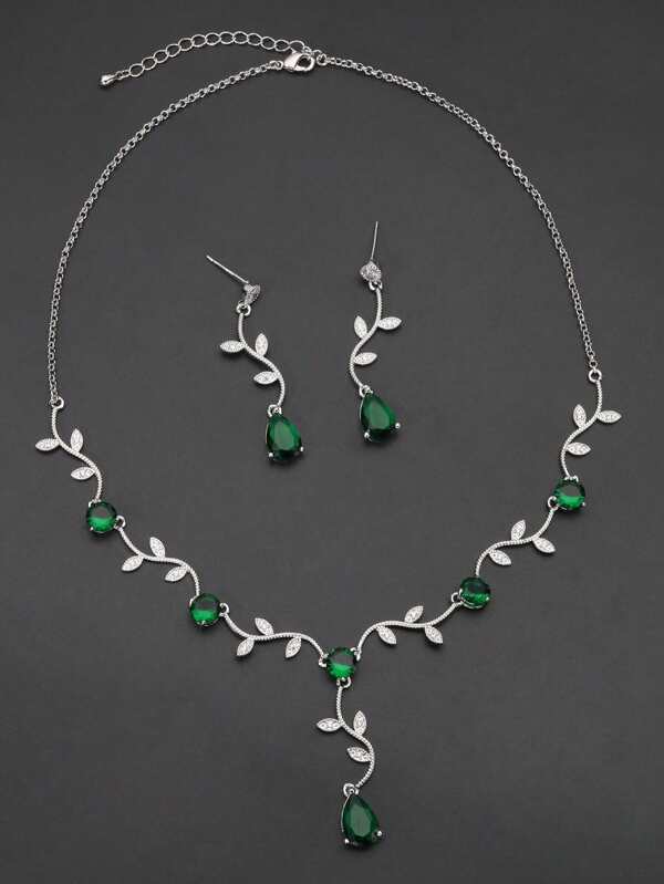 3 pièces/set Collier de branche de zirconium de luxe , Ensemble de bijoux de zirconium coloré pour un port quotidien ou pour les soirées.