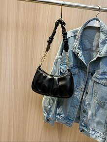 女款日常通勤百搭時尚百褶單肩包 - 黑色 - 查看 2