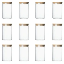 Conjunto de 1/2/4/8/10/12 peças, potes de doces de 280 ml, potes de biscoitos, potes de vidro herméticos com tampa de bambu para armazenamento - recipientes de alimentos soltos de vidro transparente de 10 oz para chá, café, especiarias, doces, biscoitos, cereais