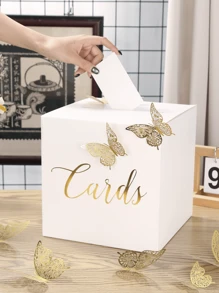 Cutie pentru felicitări de nuntă, cutie elegantă albă și aurie pentru recepție, plic de nuntă, cutie pentru bani pentru petreceri, tombole, donații, strângere de fonduri, cutie elegantă albă și aurie pentru felicitări de nuntă pentru recepție, nuntă, cutie pentru felicitări de nuntă (8,66 in) cu 12 decorațiuni fluturi, carcasă albă pentru felicitări de nuntă DIY (reamintire: Materialele din hârtie sunt predispuse la deteriorare, vă rugăm să achiziționați cu atenție)