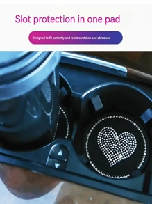 1pc Rhinestone Heart Decor Car Coaster,Packs Bling Car Cup Holder Coaster,