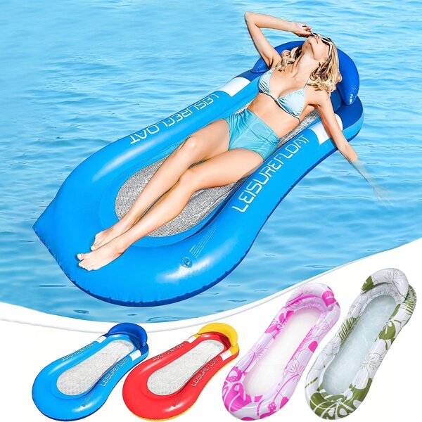 1PC Inflatable Patterned Water Lounge Chair - Backrest Floating Bed & Foldable Pool Mat, 2-In-1 For Beach/Pool, Portable Essential For Outdoor Water Fun & Relaxation