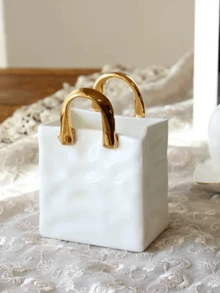 1 pieza Jarrón ornamental de escritorio con forma de bolso de lujo creativo de cerámica, diseño de flor, accesorios decorativos minimalistas modernos perfectos para decoración de bodas, arte, regalos del Día de la Madre, cumpleaños, graduación, hogar, cocina, dormitorio, sala de estar, fiesta - Multicolor - Ver 9