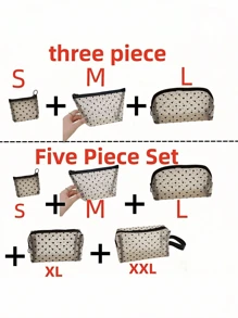 5/1 件心形印花网眼化妆包套装，充满心形的网眼化妆包，带拉链的洗漱包化妆钱包包，便携式网眼收纳整理袋，适合家庭办公室旅行（黑色）圣诞节节日礼物赠送，波西米亚风 - 彩色 - 查看 7