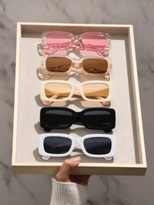 2/3/5pcs Women Rectangle Plastic Frame Ins Style Fashion Glasses Combination For Driving Camping Fishing Street Snap Musical Festival Accessories For Summer Beach Vacation,Outdoor,Travel ,Back To School,Preppy Style,School Look - 彩色 - 查看 9