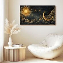 1pc Wrapped Frame Canvas Wall Art Gothic Nature Horizontal Black And White Gold Print Sun And Moon Vintage Canvas Classic Oil Painting Art Home Decor For Living Room, Bedroom, Office - Khung bọc - Xem 9