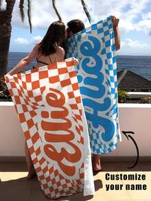 Personalized Name Beach Towel, Customized Text Bath Towel, Adult Pool Towel, Children's Bath Towel, Holiday Gift, Vacation, Surfing, Beach Towel, Wedding Anniversary Couple Memorial Gift, Valentine's Day/Birthday Gift, Friend/Couples/Family/Pet Name, Anniversary Birthday, Adult Pool Towel, Holiday Gift, Beach Towel, Wedding Essentials, Car Accessories, Easter, Summer Travel, Summer Essentials, Beach, Pool, Bathing Necessities Bathroom Decor Beach Essentials