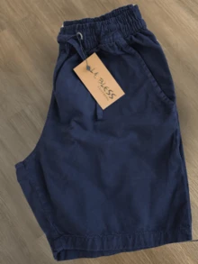 Men's Twill Shorts Simple Casual Fabric Pocket Drawstring Bermuda Shorts - Navy Blue - View 1