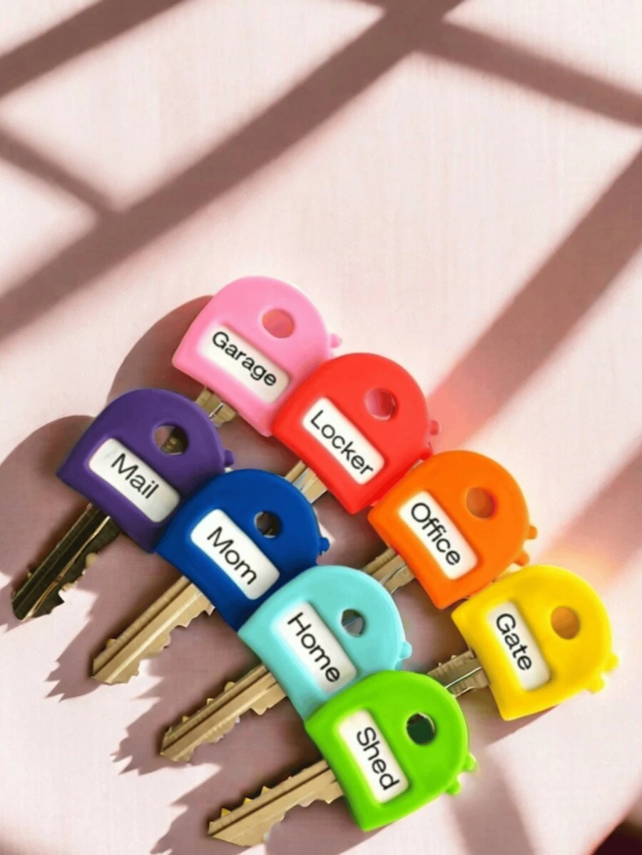 8pcs Key Chain With Different Color Labels, Retractable Key Identifier To Fit Most Keys, Soft Touch Cover, Identification Label, Easy To Identify Door Key - Stylish, Easy To Install, Includes Blank And Pre-Printed Labels, Men's Home Office Organization Accessories (Random Color)