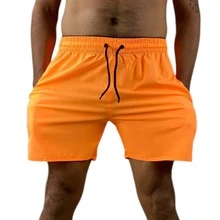 KIT 2 short bermudas masculino tactel com elastano praia academia esportes secagem rapido - Laranja - Visão 6