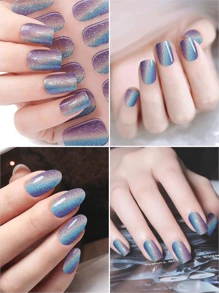 16pcs Cat Eye Semi Cured Gel Nail Strips, Y2K Purple Metallic Self-Adhesive Gel Nail Full Wraps, Salon Quality, Lasts 14 Days, Suitable For Ladies DIY Music Festival Use Nail Stickers Nail Supplies