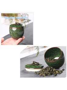 1pc Small Size Ceramic Crackle Glaze Purple Clay Mini Tea Canister, Air-Tight Seal Small Green Spice Jar, Plaster Storage Canister For Coffee Beans Back To School