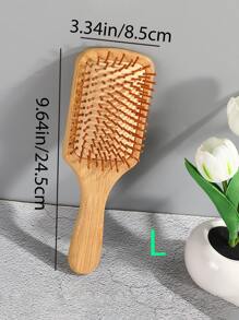 1 pieza Peine de bambú, de manejo sencillo, con dientes redondos de bambú, masajeador cabelludo, no dañino para el cabello, peine para el peinado de cabello largo para mujer, cepillo con cojín de goma, regalo