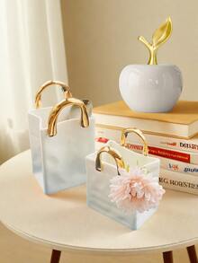1 pieza Jarrón ornamental de escritorio con forma de bolso de lujo creativo de cerámica, diseño de flor, accesorios decorativos minimalistas modernos perfectos para decoración de bodas, arte, regalos del Día de la Madre, cumpleaños, graduación, hogar, cocina, dormitorio, sala de estar, fiesta - Multicolor - Ver 3