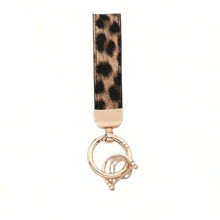 Fashionable Unisex Leopard Print Leather Keychain // Elegant Ladies' Leather Strap Key Chain, Fit For Any Vehicle - Multicolor - View 6