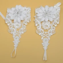 Bridal Bridesmaids Wedding Gloves, Wedding Season Pearl Bridal Gloves, Hook Finger Large Flower Wedding Accessories, Outdoor Wedding Decoration Adjustable Pearl Gloves, 3 Piece Set - Floral Lace Gloves 3-piece Set - View 4