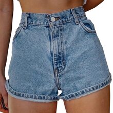 Women's Elastic Denim Pocket Daisy Embroidered Shorts