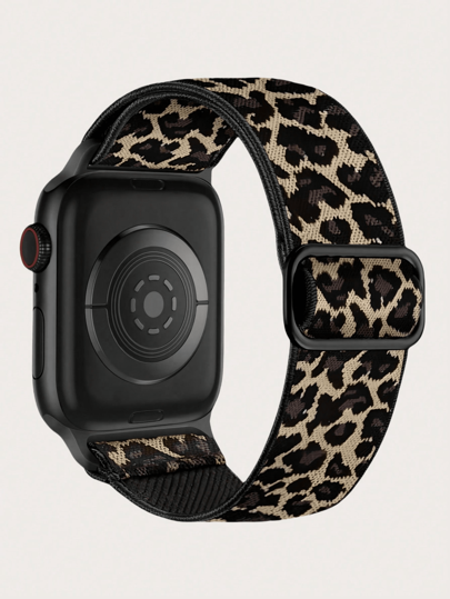 Leopard Stretchy Nylon Band Compatible With Apple Watch Band 38mm 40mm 41mm 42mm 44mm 46mm 49mm Women Men, Adjustable Sport Solo Loop Plush Wristbands Strap For Series Ultra SE 10/9/8/7/6/5/4/3/2/1