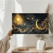 1pc Wrapped Frame Canvas Wall Art Gothic Nature Horizontal Black And White Gold Print Sun And Moon Vintage Canvas Classic Oil Painting Art Home Decor For Living Room, Bedroom, Office - Khung bọc - Xem 4