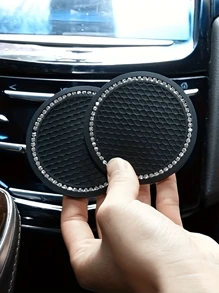 1pc Rhinestone Heart Decor Car Coaster,Packs Bling Car Cup Holder Coaster,